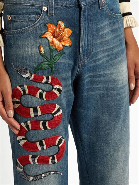 gucci snake jeans xxl|gucci snake embroidered jeans.